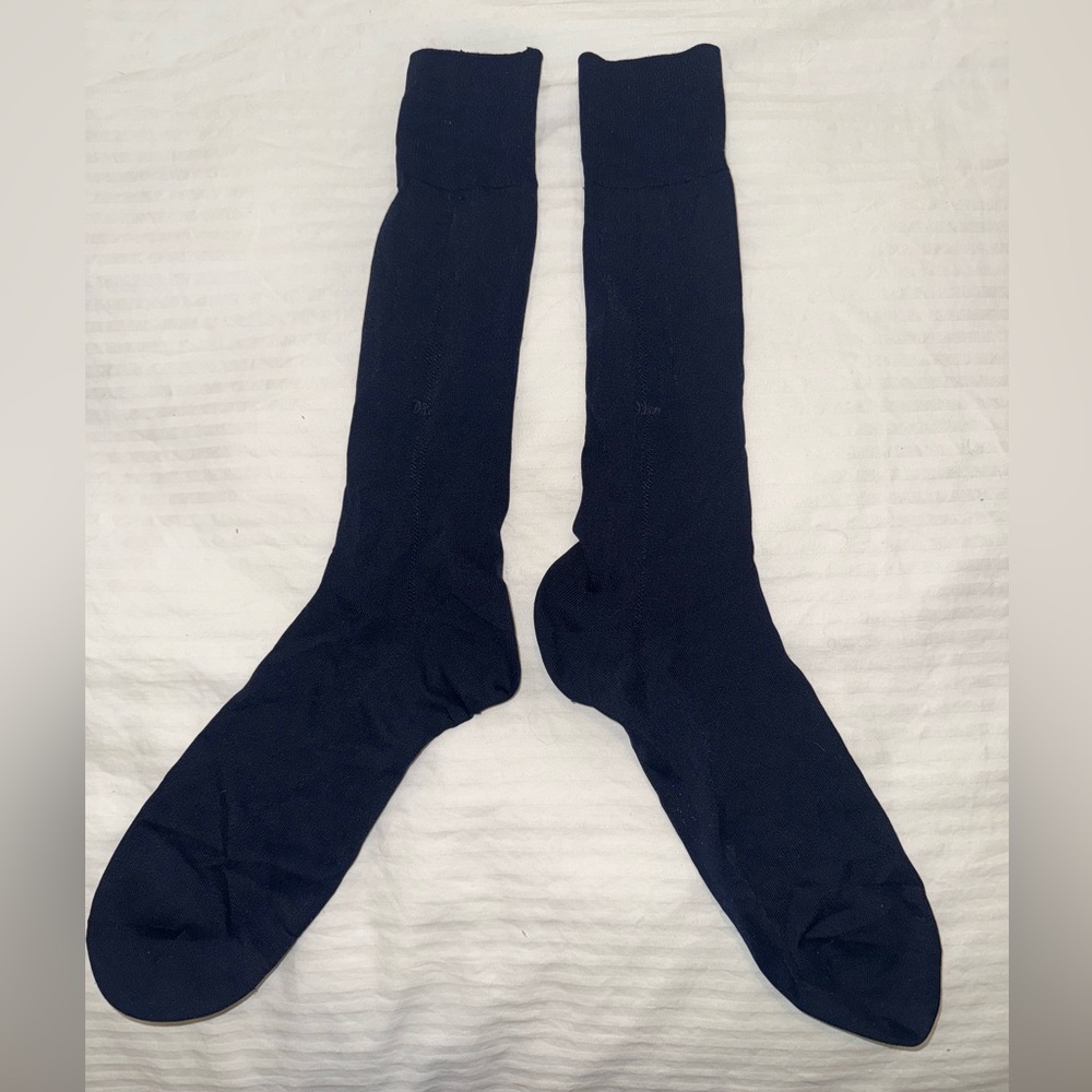 Vtg Christian Dior Logo Sheer Knee High Socks NAVY